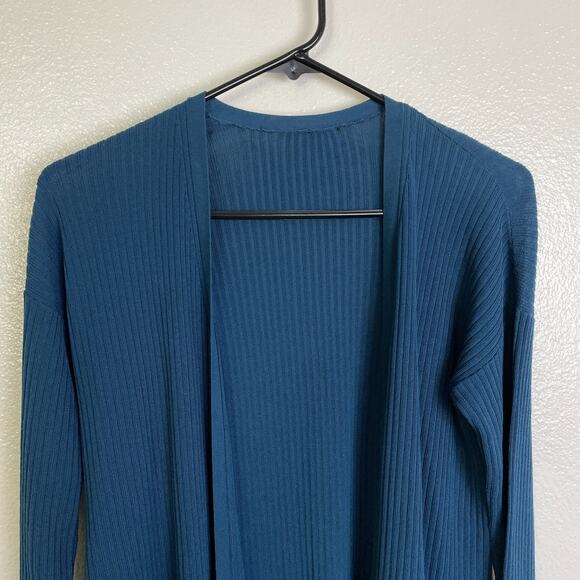 Eileen Fisher Tencel Cardigan Sweater Womens Medium Blue Ribbed Open Front - Picture 3 of 9